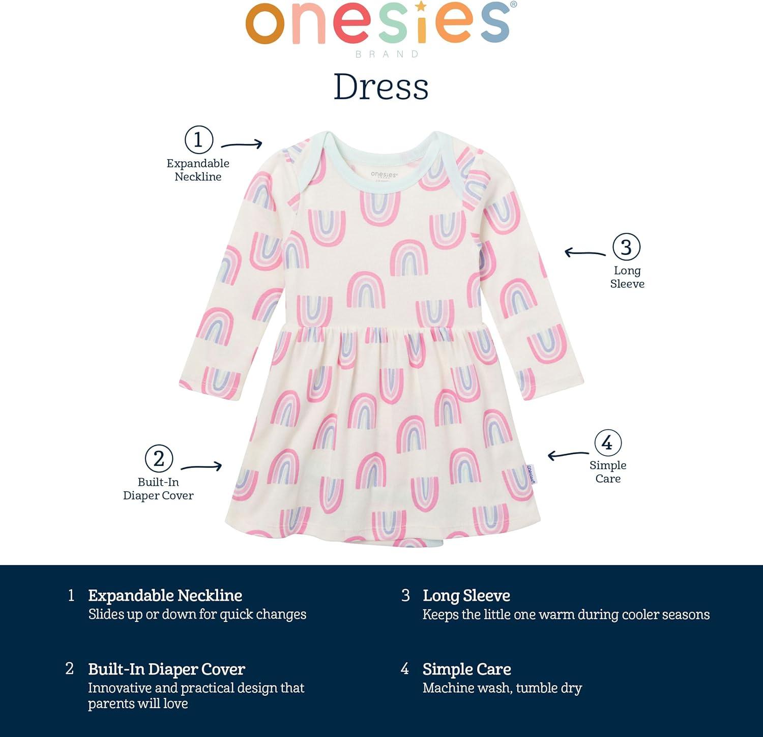 imageOnesies Brand Baby Girls Long Sleeve Bodysuit DressIvory Rainbow