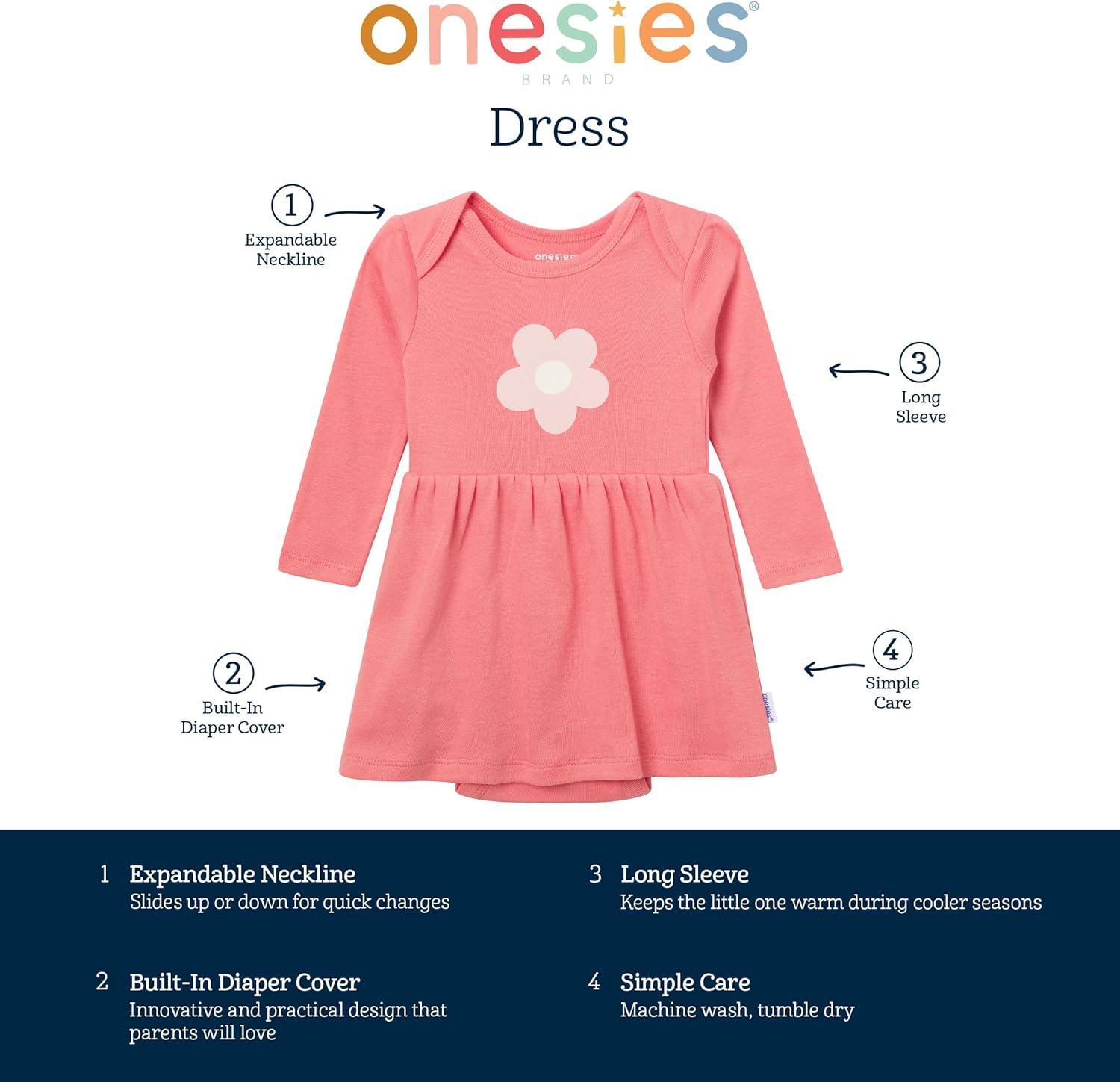 imageOnesies Brand Baby Girls Long Sleeve Bodysuit DressPink Flower