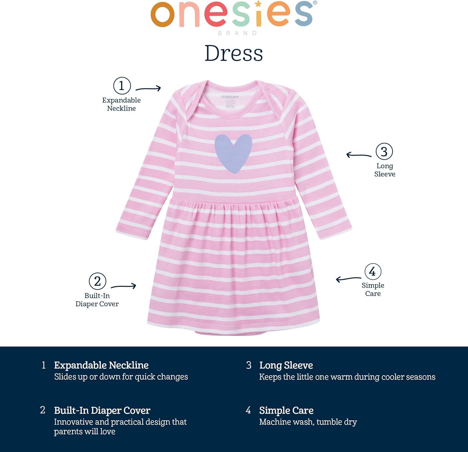 imageOnesies Brand Baby Girls Long Sleeve Bodysuit DressPurple Heart
