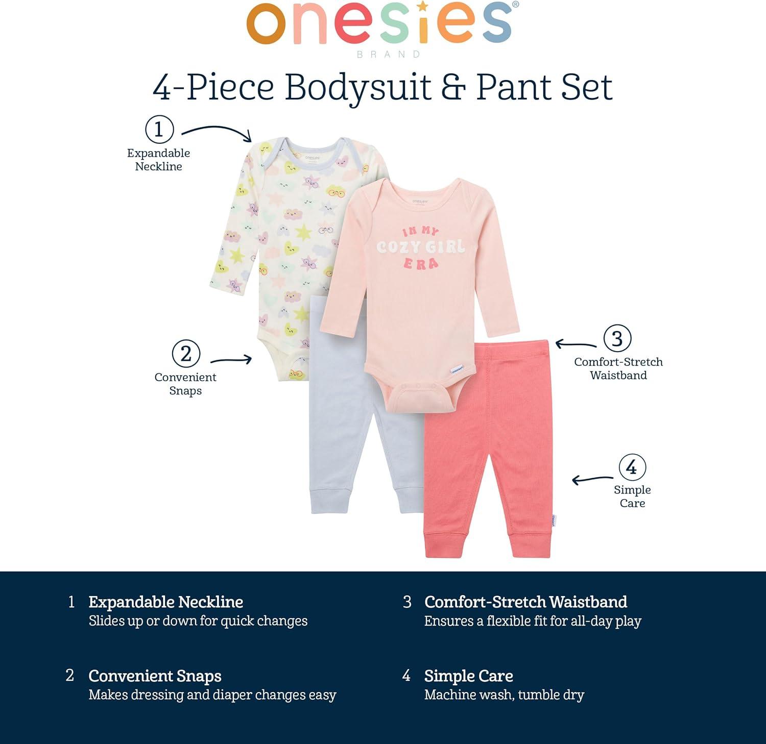 imageOnesies Brand Unisex Baby 4Piece Bodysuits and PantsCozy Girl