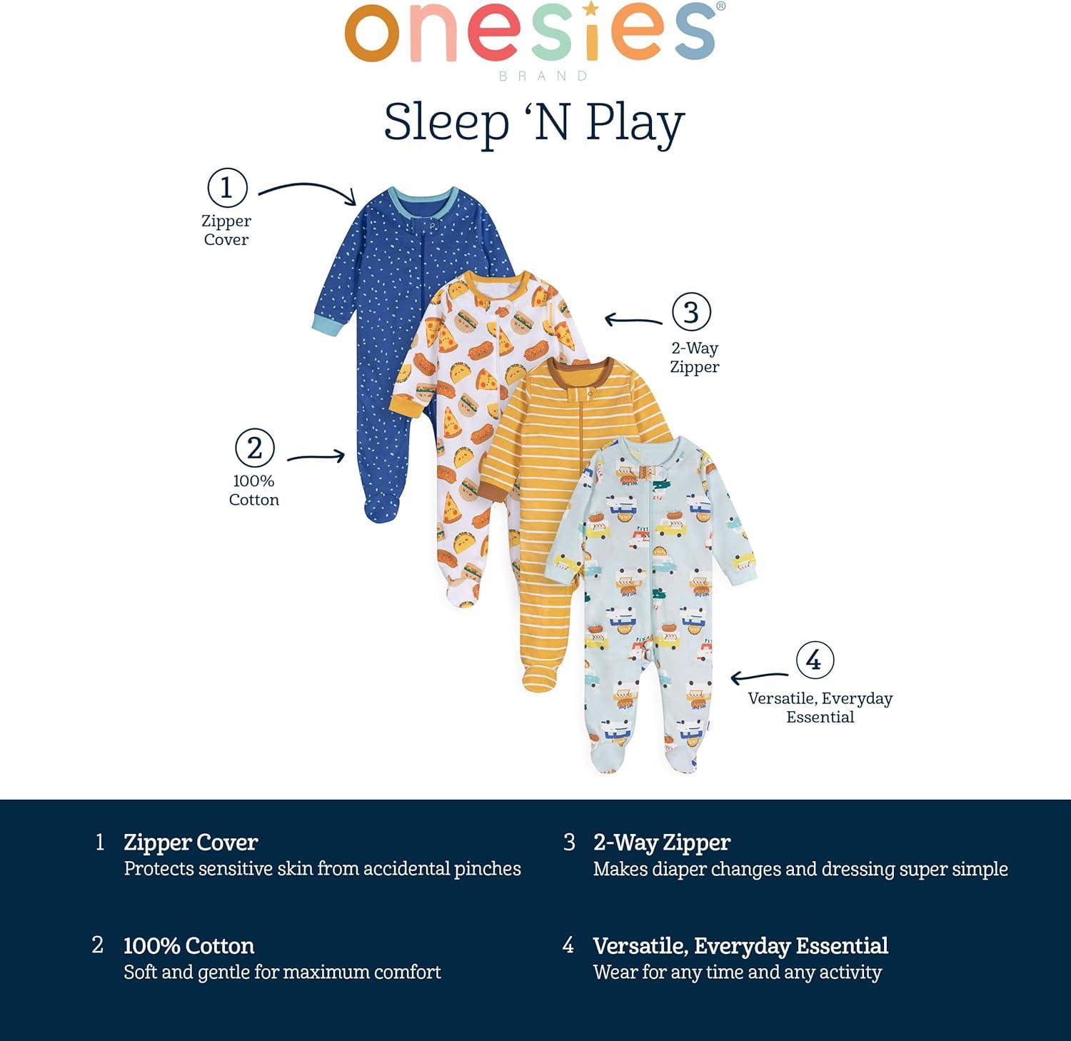 imageOnesies Brand babyboys 4pack Sleep N Play FootiesSnack Bar