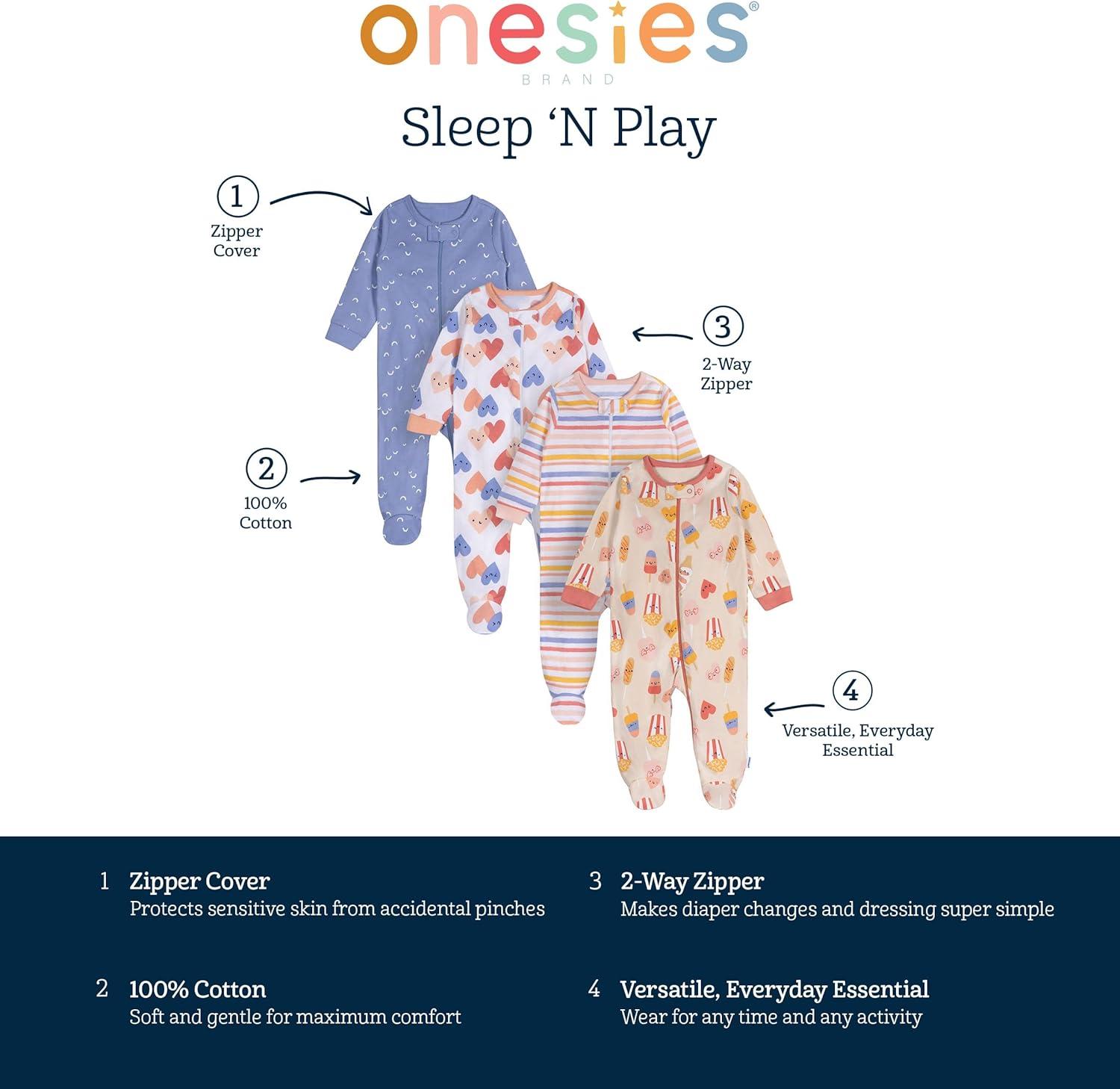 imageOnesies Brand babygirls 4pack Sleep N Play Footies Multi PackCarnival Treats