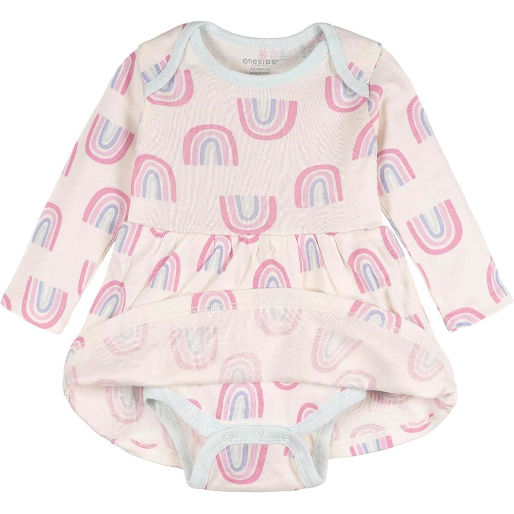 imageOnesies Brand Baby Girls Long Sleeve Bodysuit DressIvory Rainbow