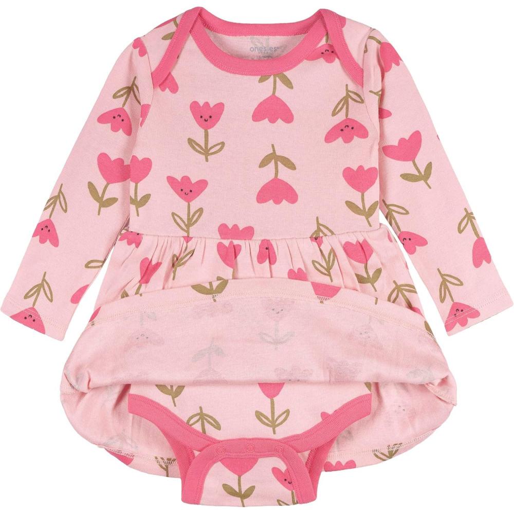 imageOnesies Brand Baby Girls Long Sleeve Bodysuit DressPink Tulips