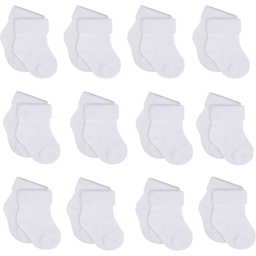 imageOnesies Brand Unisex Baby 12pair Bootie SocksWhite Cuffed Bootie