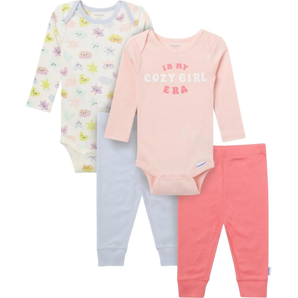imageOnesies Brand Unisex Baby 4Piece Bodysuits and PantsCozy Girl