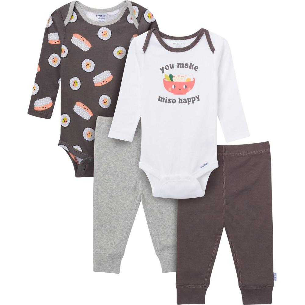 imageOnesies Brand Unisex Baby 4Piece Bodysuits and PantsMiso Happy