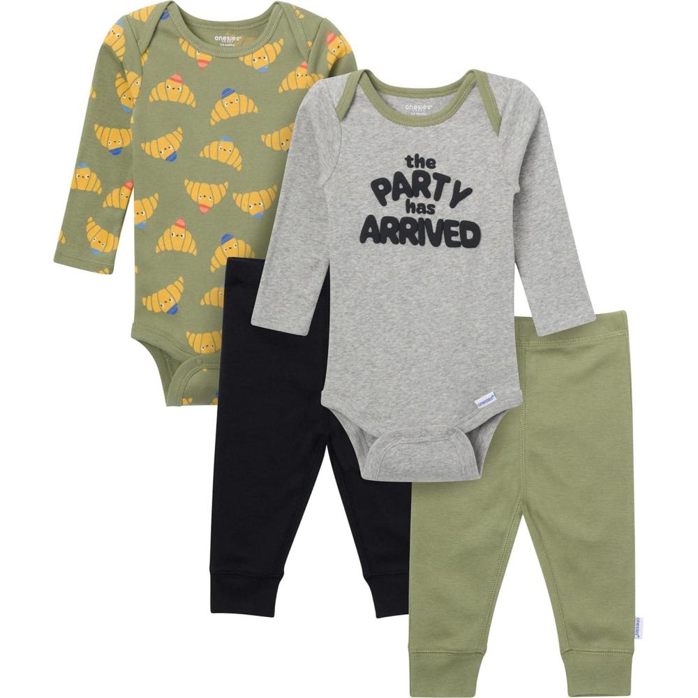 imageOnesies Brand Unisex Baby 4Piece Bodysuits and PantsParty Croissant