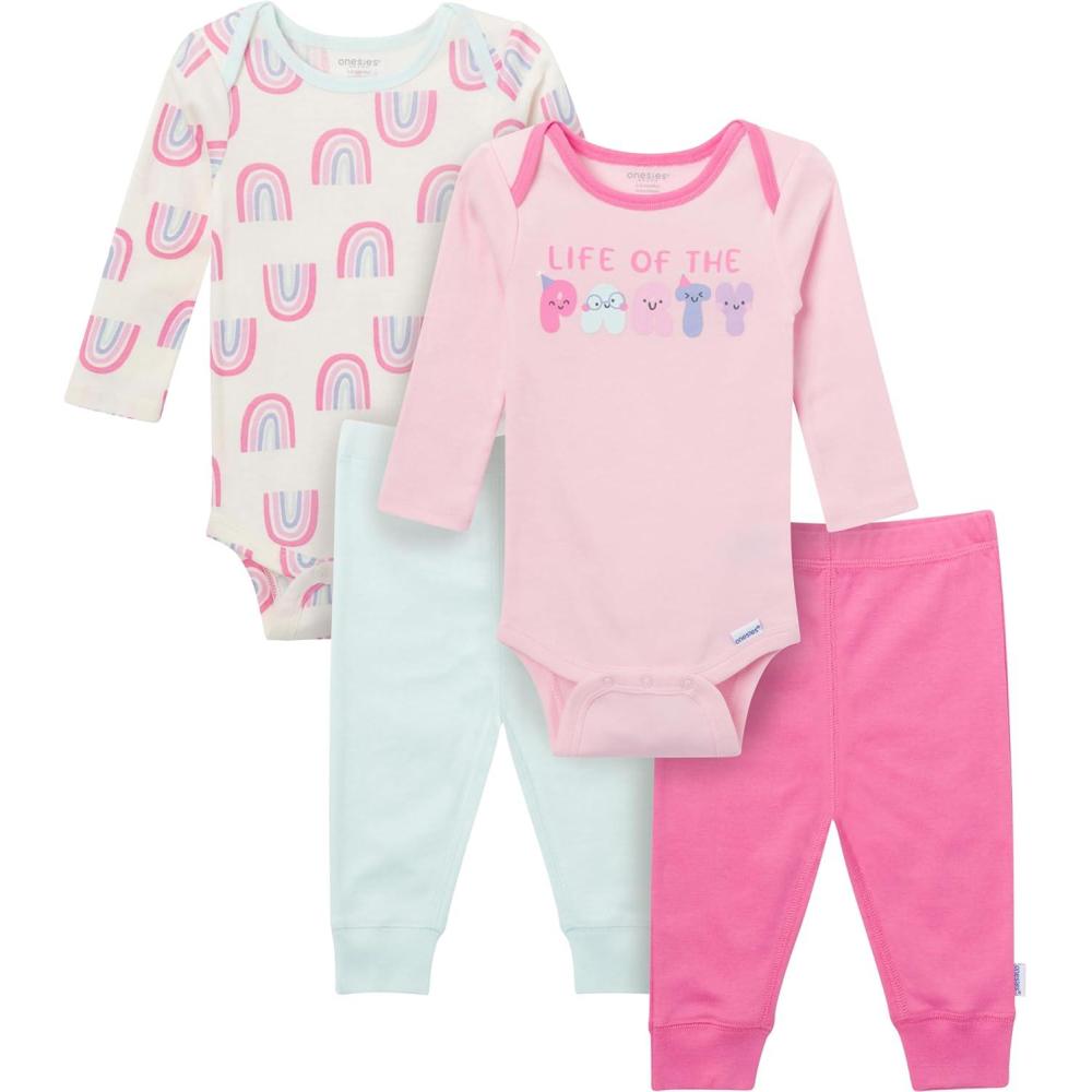 imageOnesies Brand Unisex Baby 4Piece Bodysuits and PantsParty Rainbow