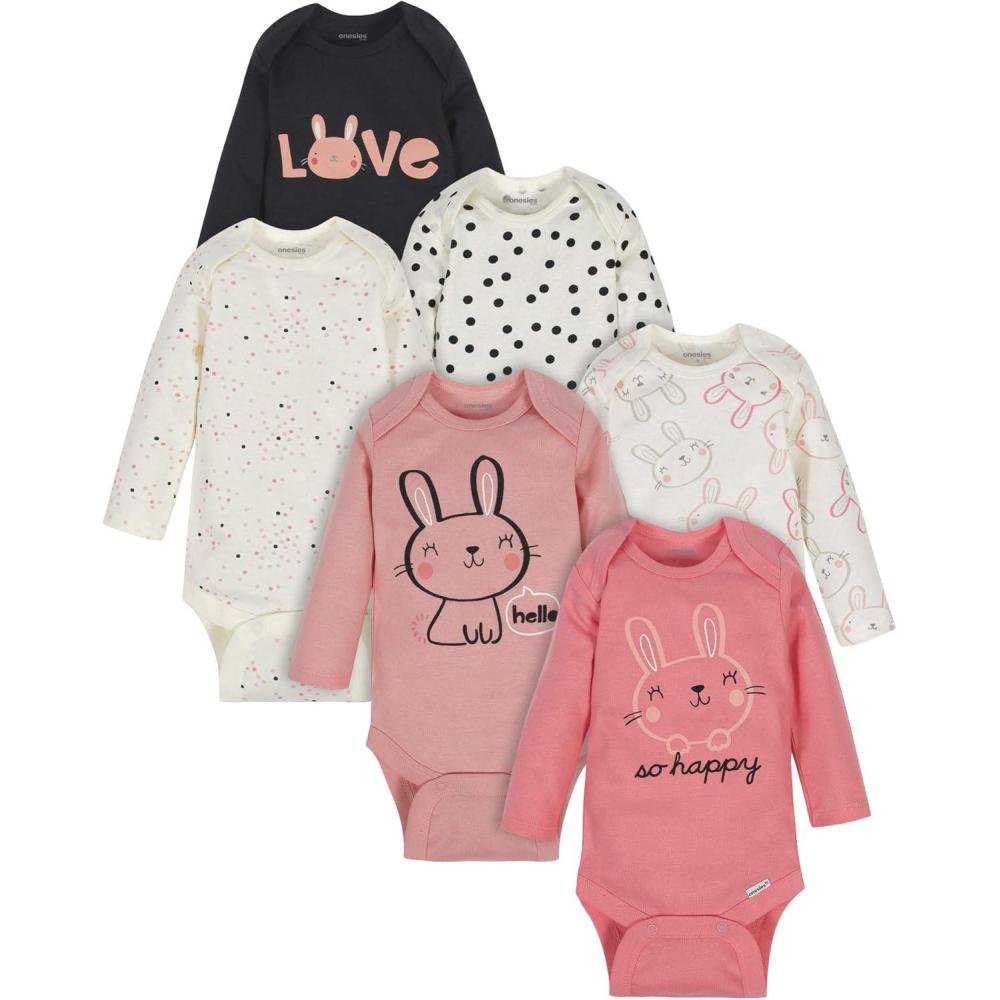 imageOnesies Brand Unisex Baby 6Pack Long Sleeve BodysuitsBunny Pink