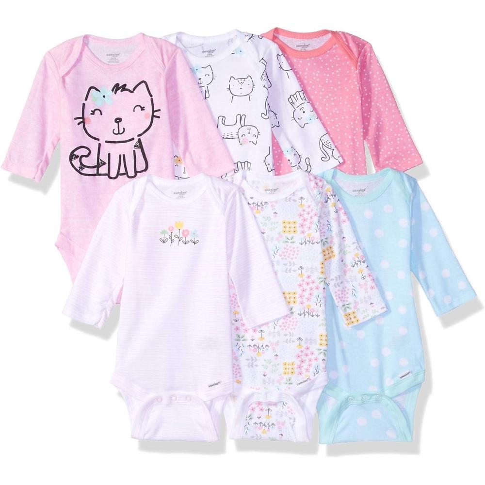 imageOnesies Brand Unisex Baby 6Pack Long Sleeve BodysuitsCats