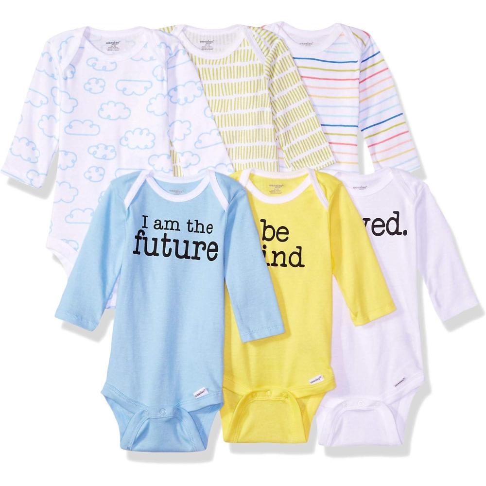 imageOnesies Brand Unisex Baby 6Pack Long Sleeve BodysuitsClouds