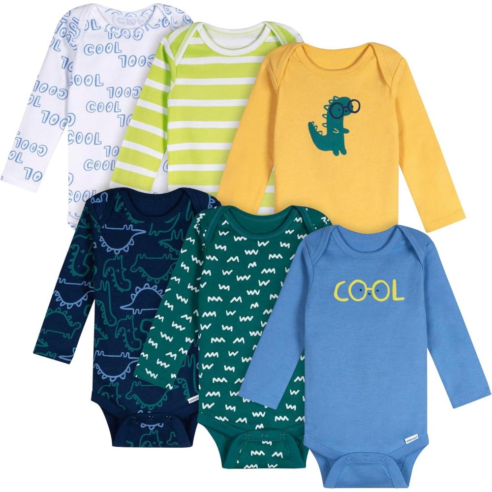 imageOnesies Brand Unisex Baby 6Pack Long Sleeve BodysuitsDinos