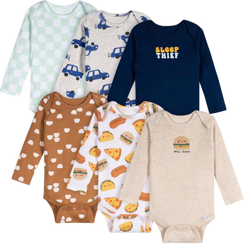 imageOnesies Brand Unisex Baby 6Pack Long Sleeve BodysuitsFood