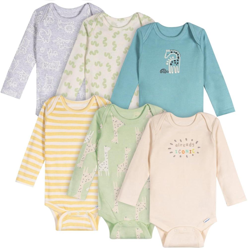 imageOnesies Brand Unisex Baby 6Pack Long Sleeve BodysuitsGiraffes