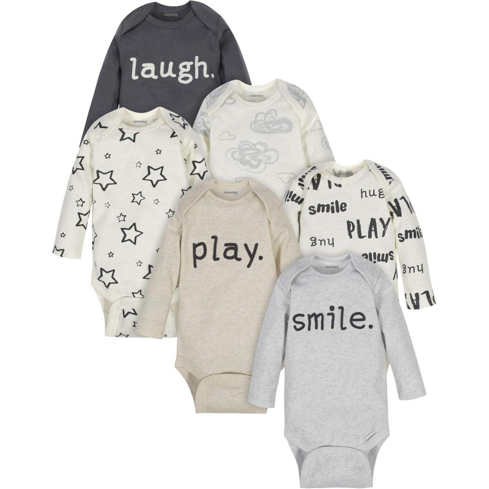 imageOnesies Brand Unisex Baby 6Pack Long Sleeve BodysuitsNeutral Grey