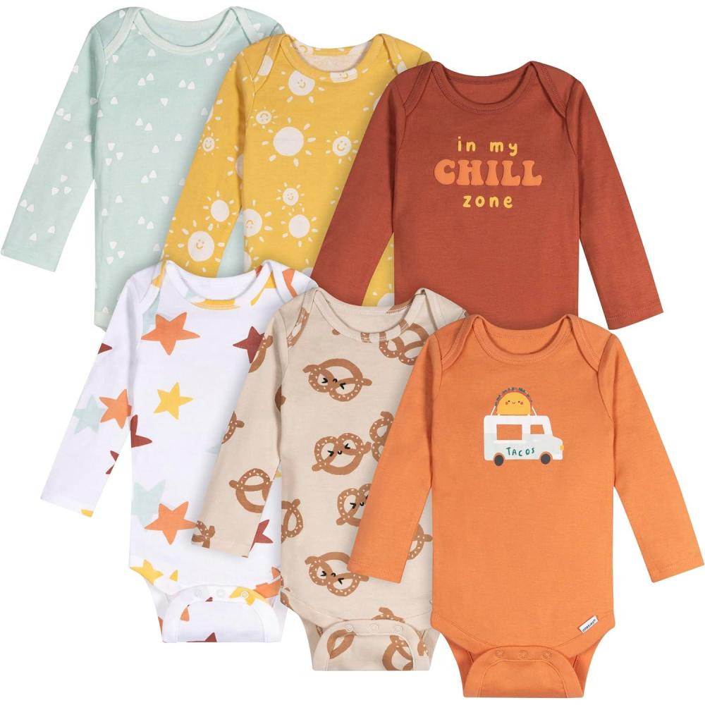 imageOnesies Brand Unisex Baby 6Pack Long Sleeve BodysuitsPretzels