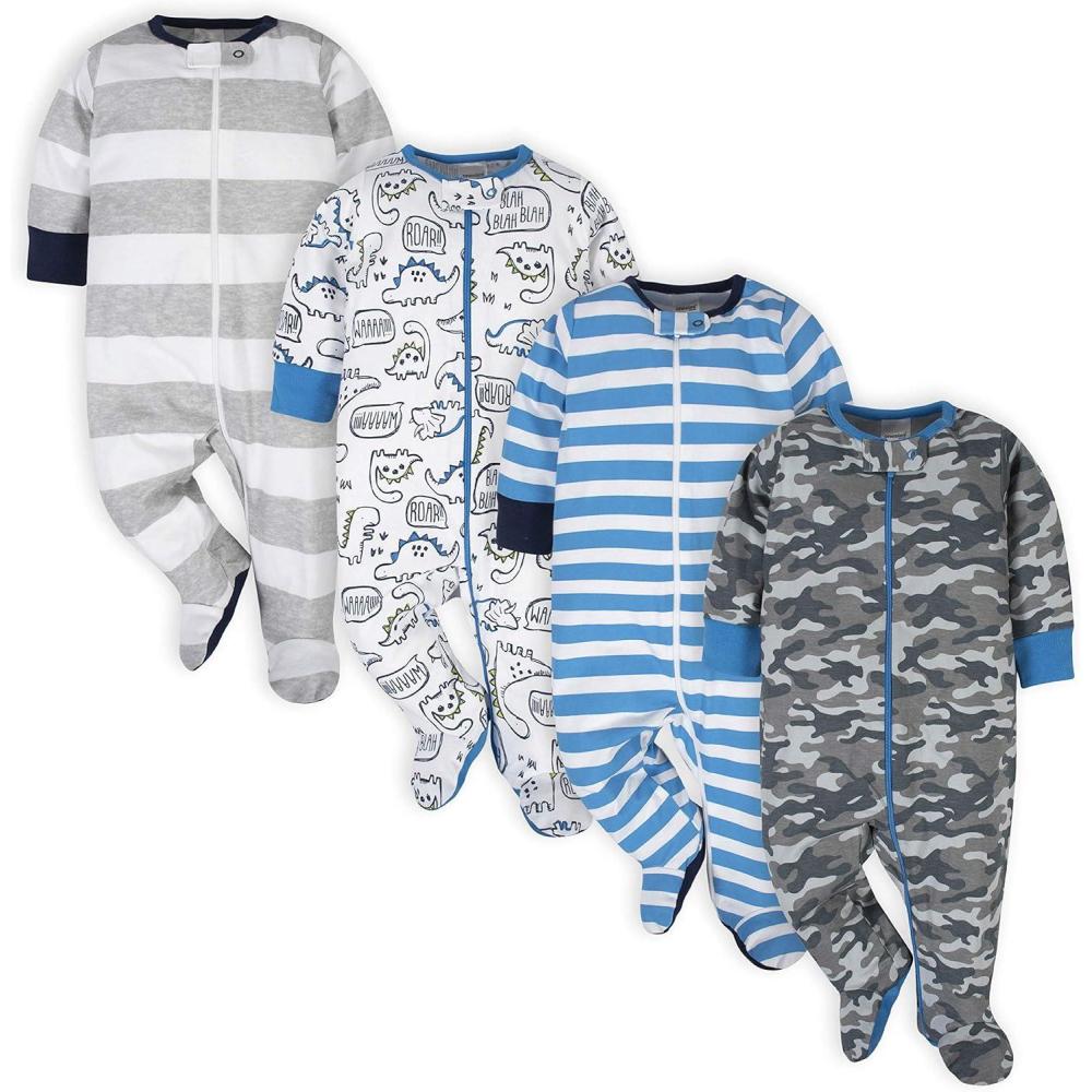 imageOnesies Brand babyboys 4pack Sleep N Play FootiesBlue Dino