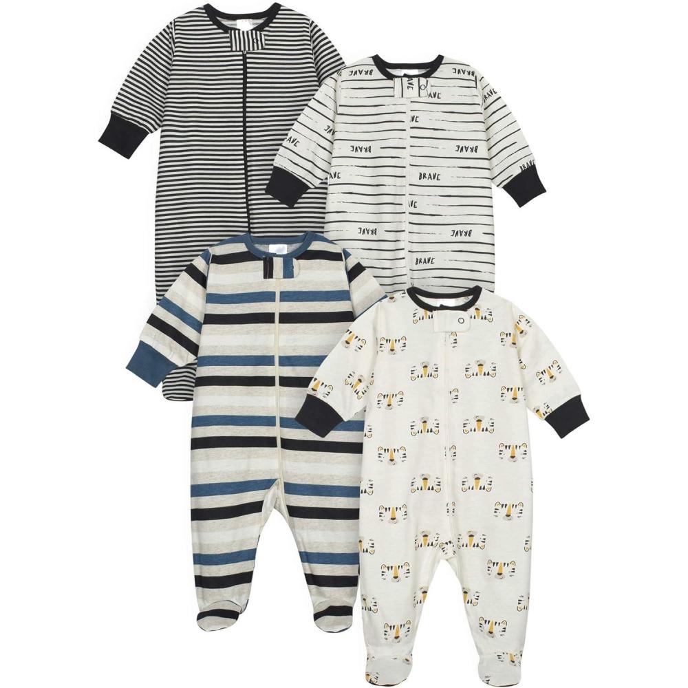 imageOnesies Brand babyboys 4pack Sleep N Play FootiesTiger Blue