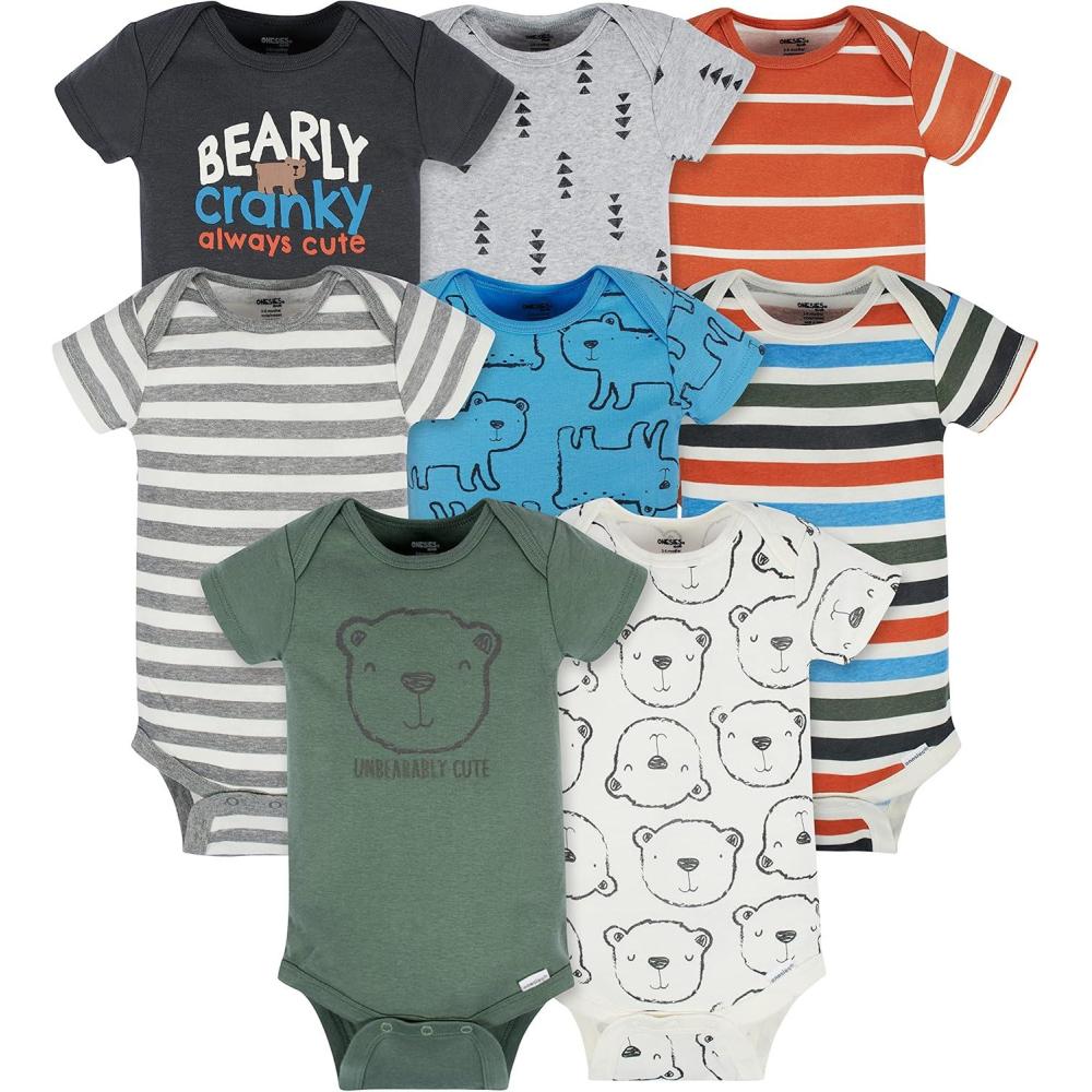 imageOnesies Brand babyboys 8pack Short Sleeve Mix amp Match BodysuitsBear
