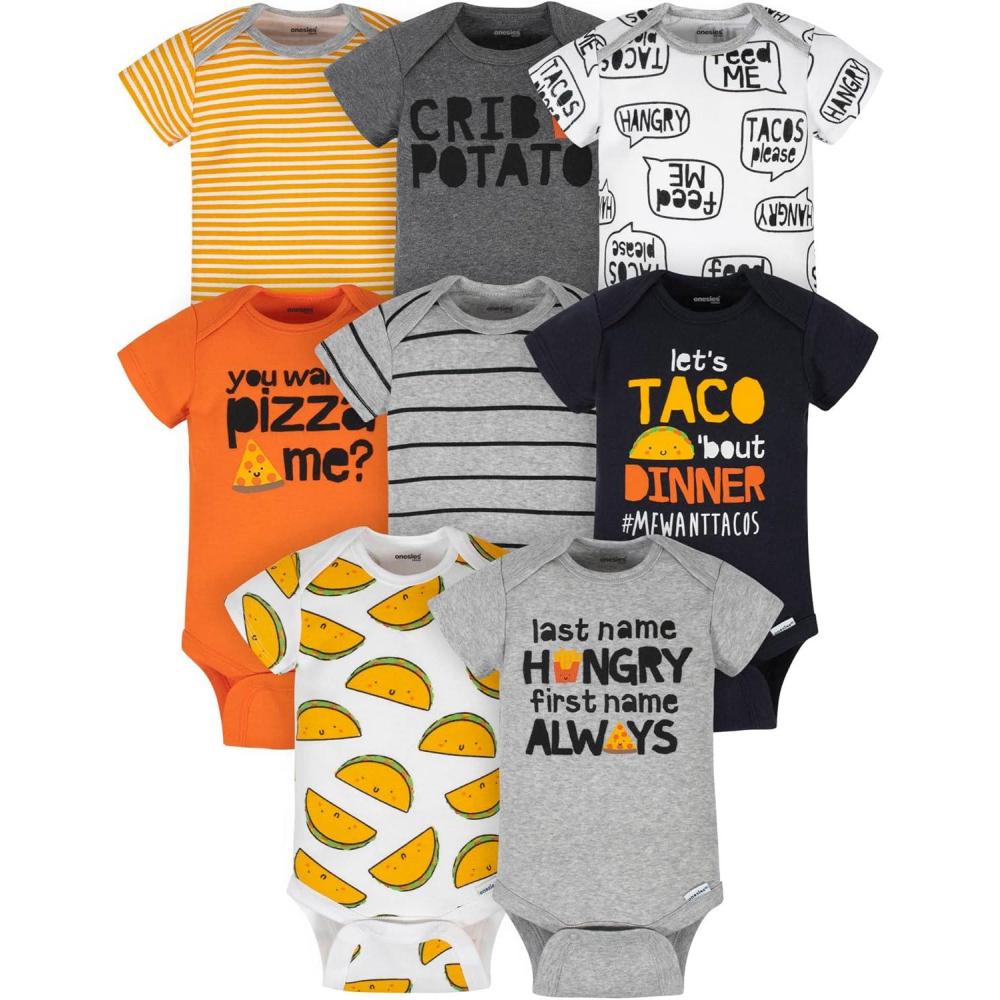 imageOnesies Brand babyboys 8pack Short Sleeve Mix amp Match BodysuitsGrey Hungry