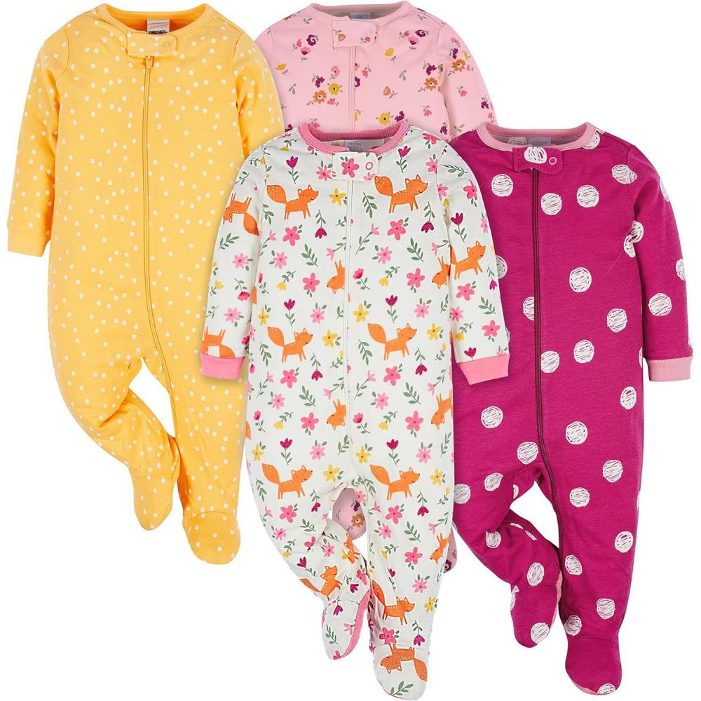 imageOnesies Brand babygirls 4pack Sleep N Play Footies Multi PackFox