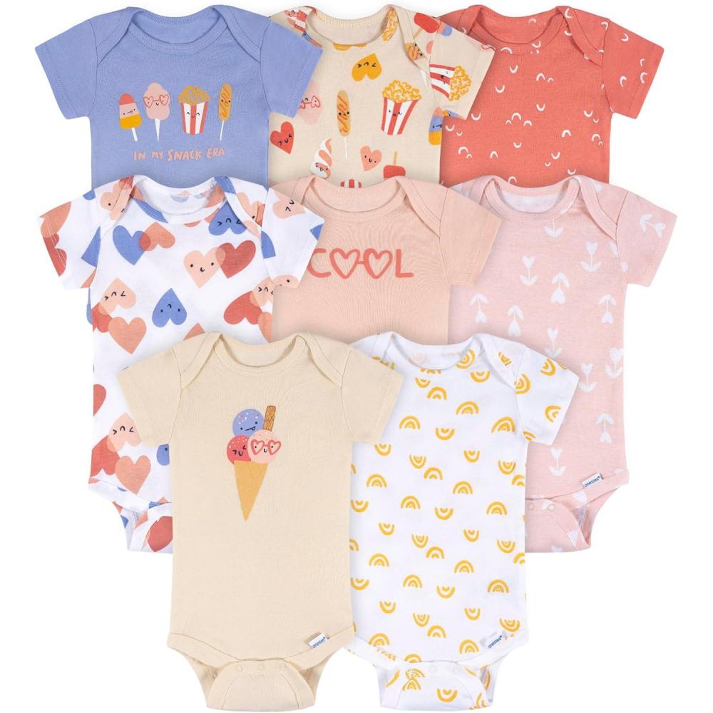 imageOnesies Brand babygirls 8pack Short Sleeve Mix amp Match BodysuitsCool Snacks