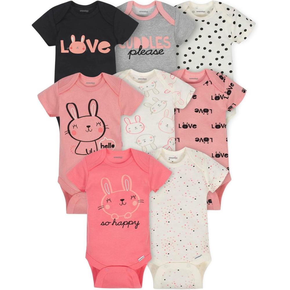 imageOnesies Brand babygirls 8pack Short Sleeve Mix amp Match BodysuitsCuddles Love Bunny