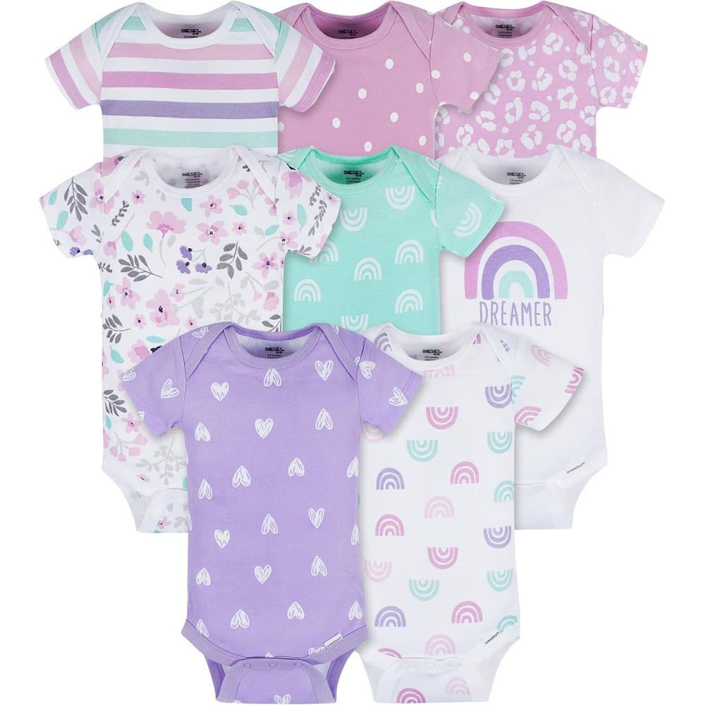 imageOnesies Brand babygirls 8pack Short Sleeve Mix amp Match BodysuitsRainbows