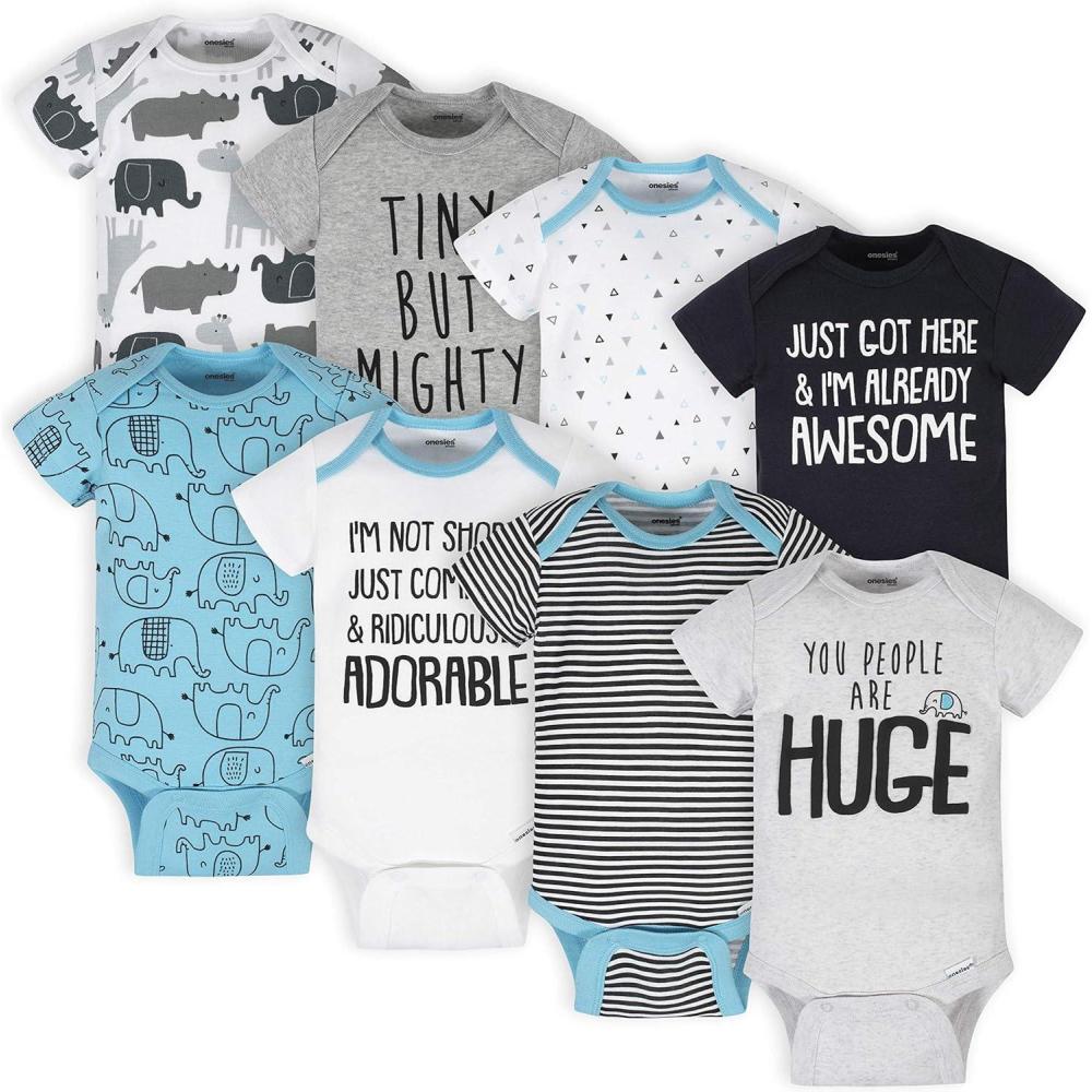imageOnesies Brand unisexbaby 8pack Short Sleeve Mix amp Match BodysuitsWhite Elephant