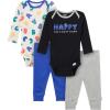 Onesies Brand, Unisex Baby, 4-Piece Bodysuits and Pants(Happy Letters)