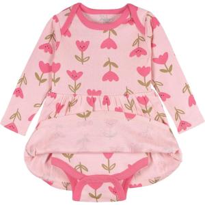 Onesies Brand, Baby Girls Long Sleeve Bodysuit Dress(Pink Tulips)