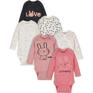 Onesies Brand, Unisex Baby, 6-Pack Long Sleeve Bodysuits(Bunny Pink)