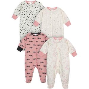 Onesies Brand baby-girls 4-pack Sleep ‘N Play Footies Multi Pack(Bunny Pink)