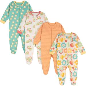 Onesies Brand baby-girls 4-pack Sleep ‘N Play Footies Multi Pack(Flower Power)