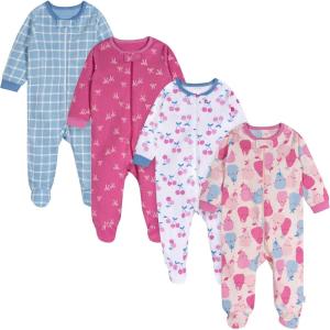 Onesies Brand baby-girls 4-pack Sleep ‘N Play Footies Multi Pack(Pear-y Sweet)