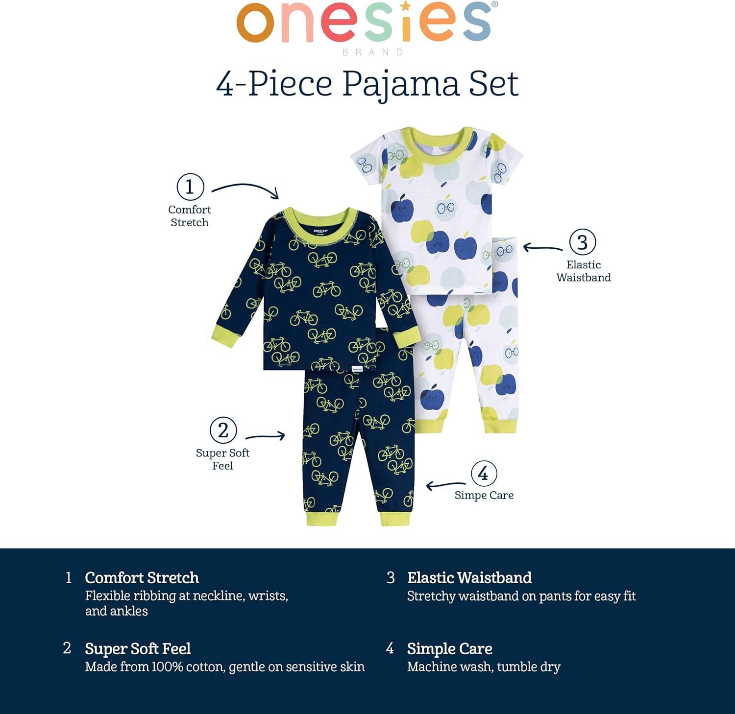 imageOnesies Brand Baby Girls 3pack Snug Fit Onepiece Cotton PajamasApples
