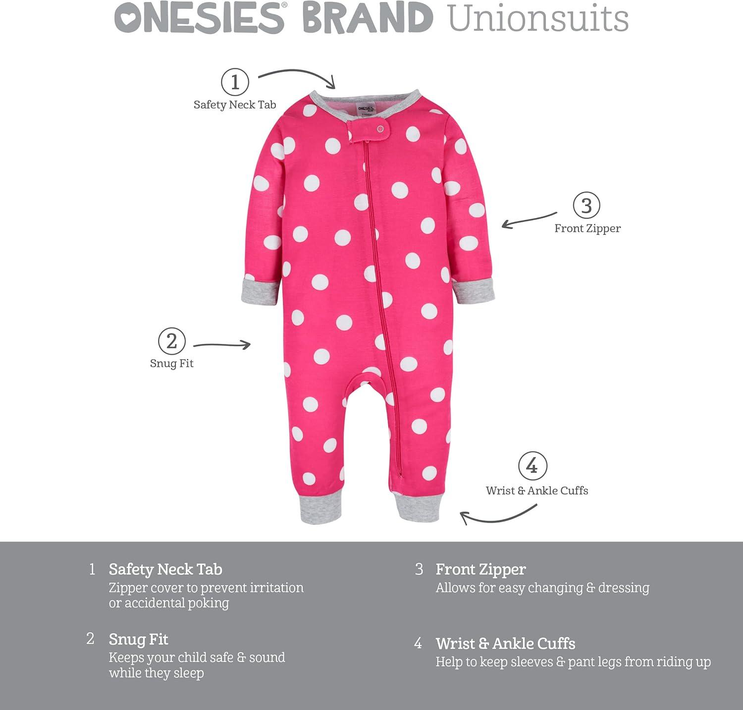 imageOnesies Brand Baby Girls 3pack Snug Fit Onepiece Cotton PajamasDots Kitties