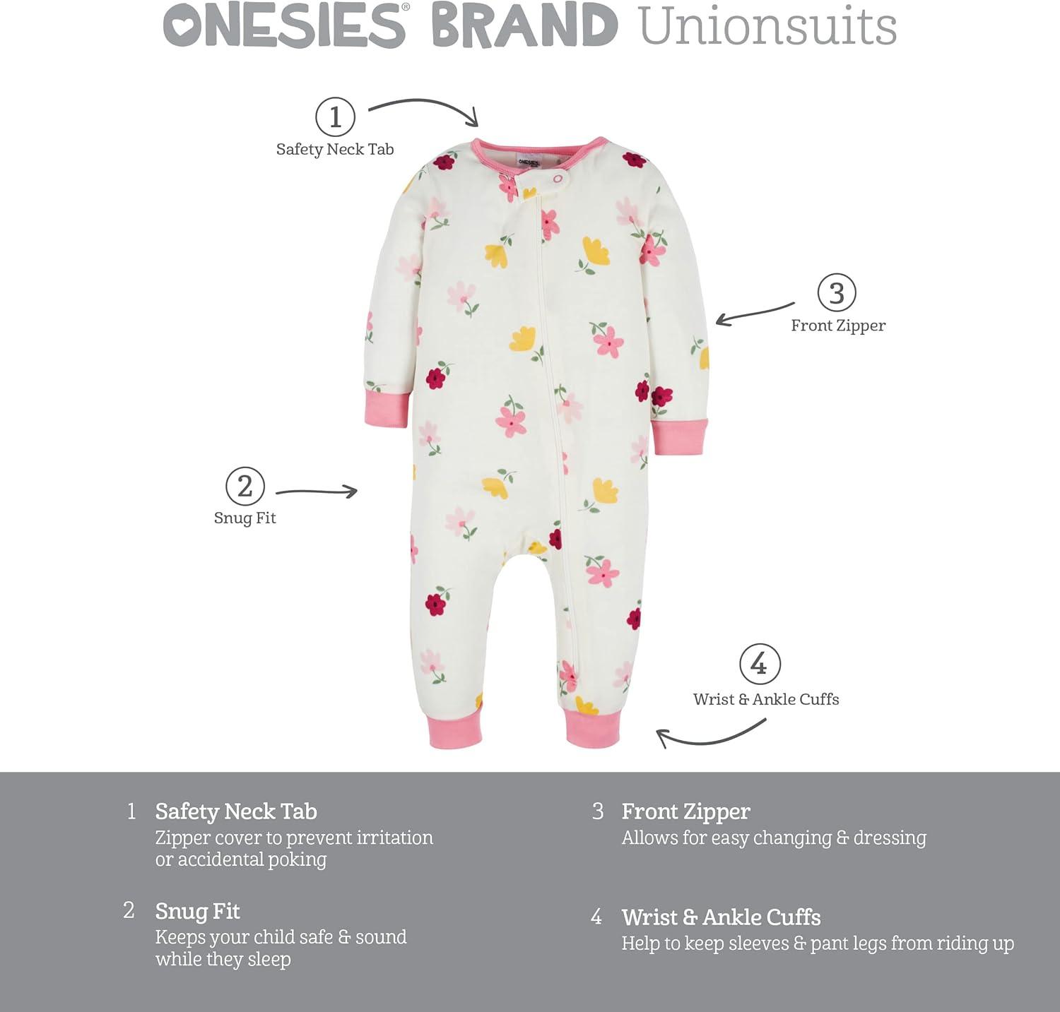 imageOnesies Brand Baby Girls 3pack Snug Fit Onepiece Cotton PajamasFox