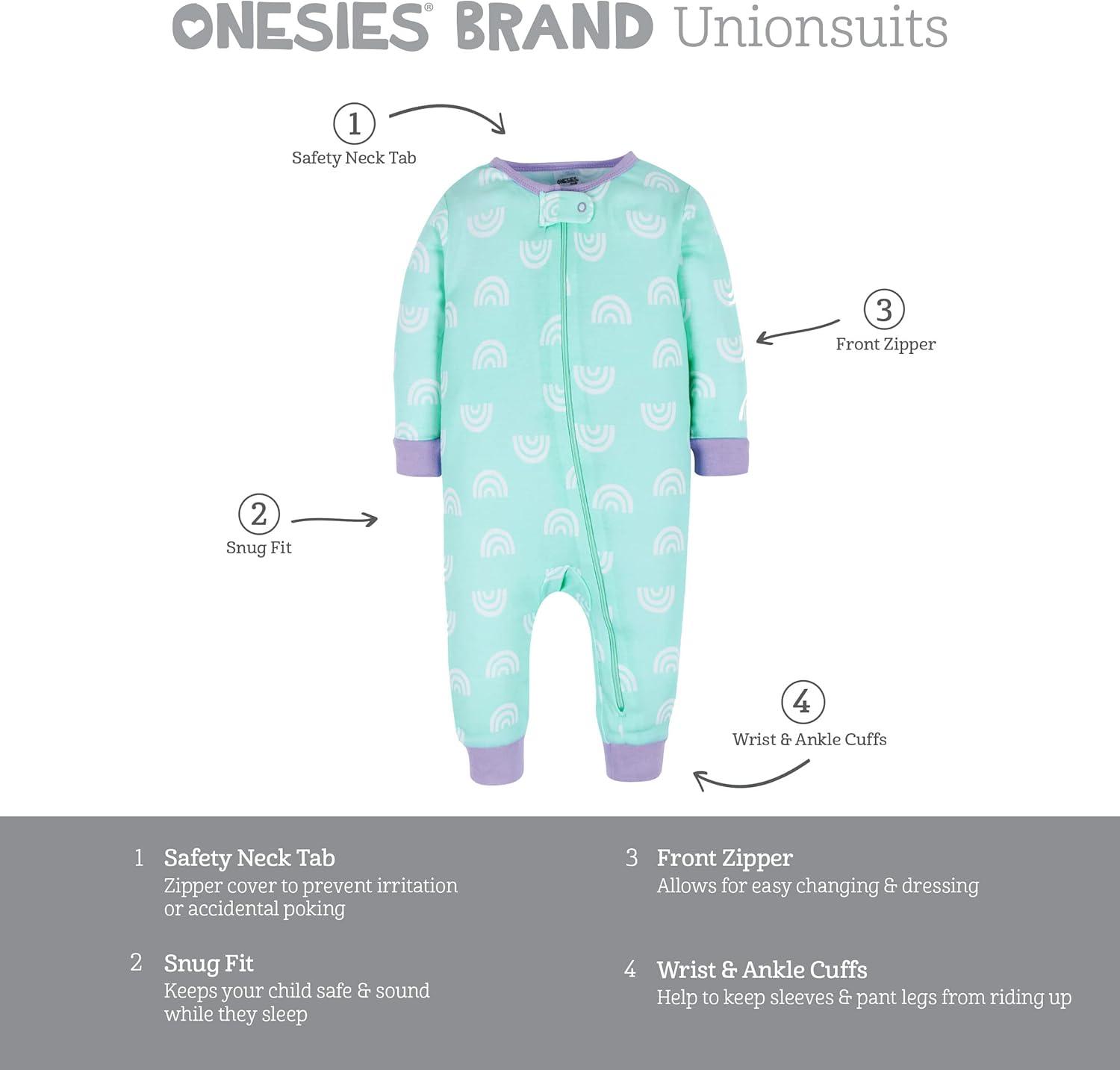 imageOnesies Brand Baby Girls 3pack Snug Fit Onepiece Cotton PajamasRainbows