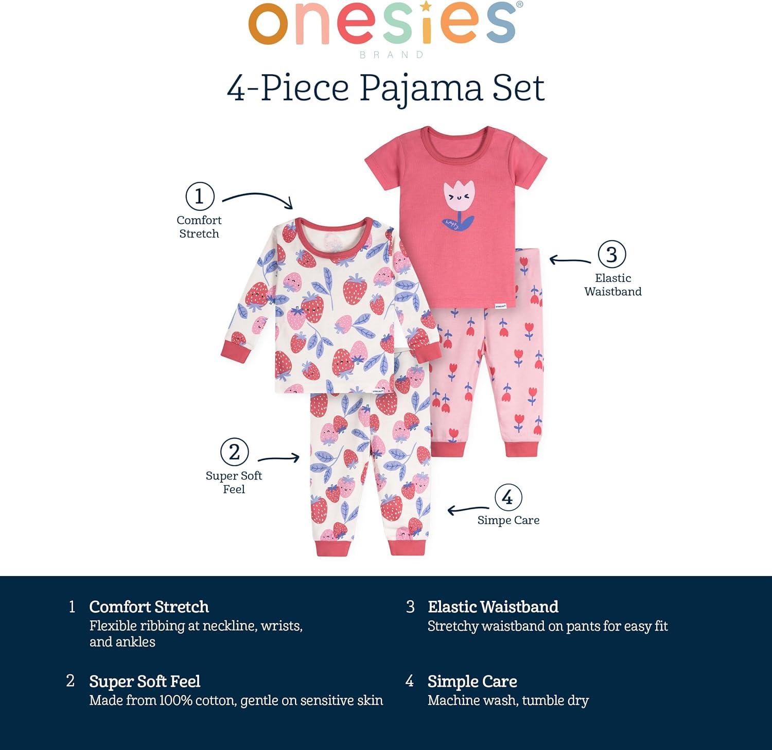 imageOnesies Brand Baby Girls Snug Fit 4piece Pajama SetBerries