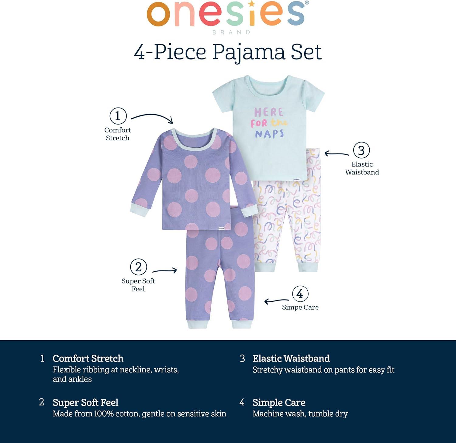 imageOnesies Brand Baby Girls Snug Fit 4piece Pajama SetNaps