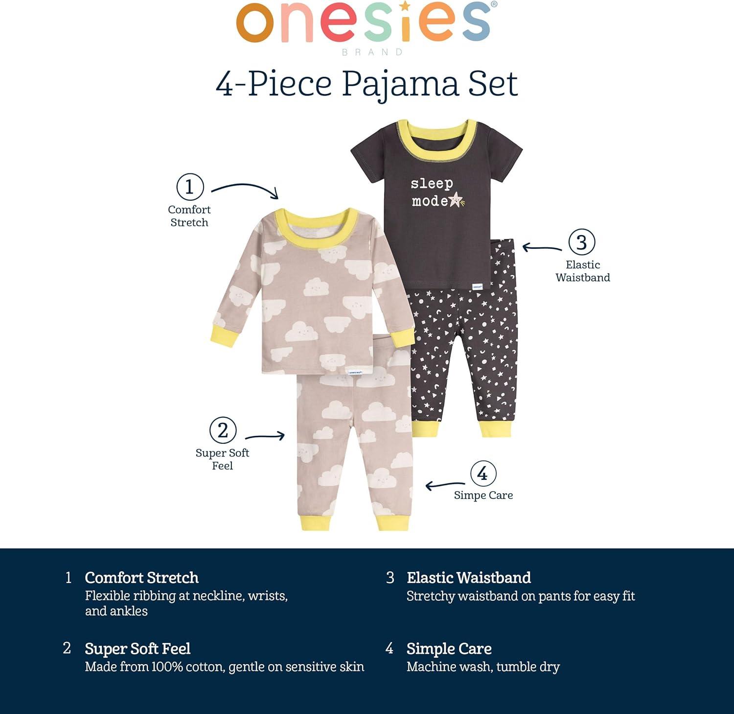 imageOnesies Brand babyboys Unisex Baby Snug Fit 4piece Pajama SetClouds