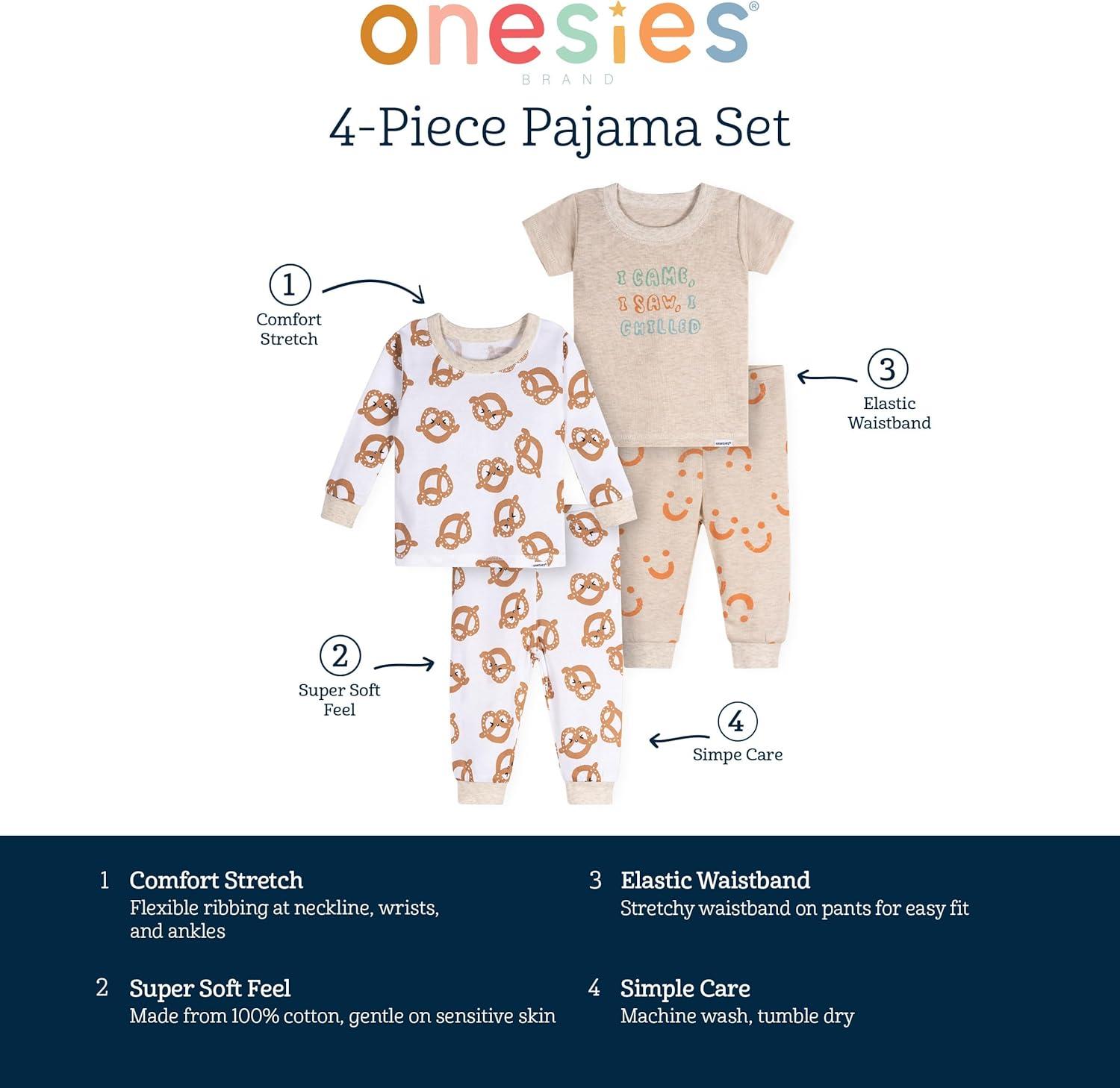 imageOnesies Brand babyboys Unisex Baby Snug Fit 4piece Pajama SetPretzels