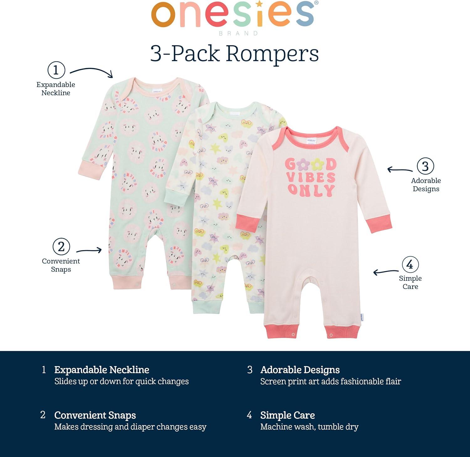 imageOnesies Brand unisexbaby 3pack Cotton RomperGood Vibes