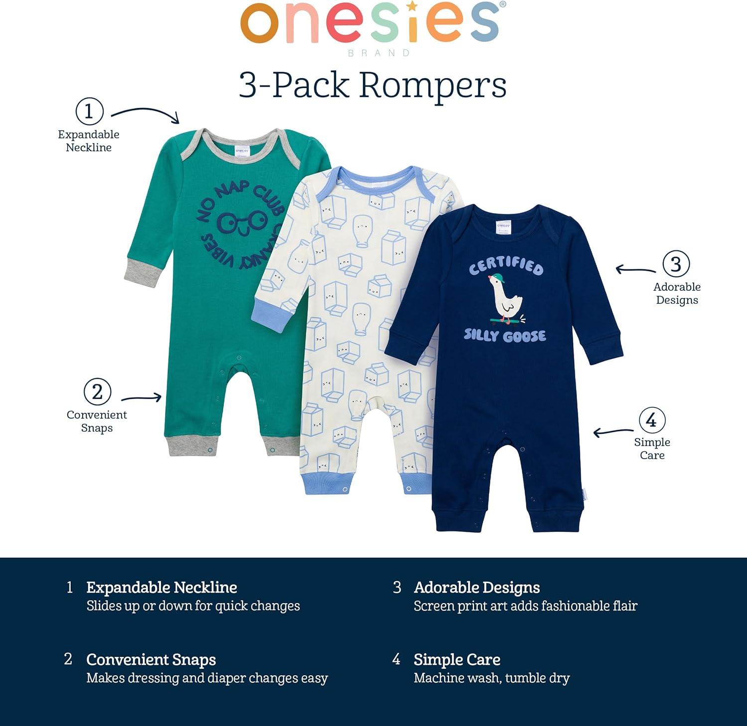 imageOnesies Brand unisexbaby 3pack Cotton RomperSilly Goose