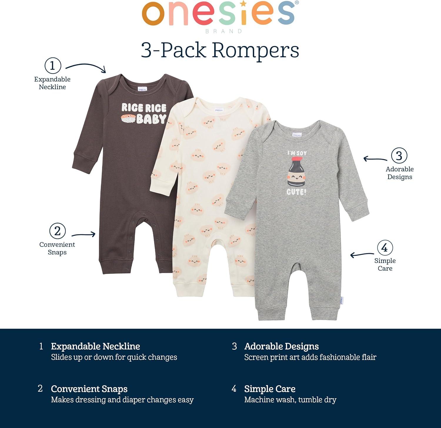 imageOnesies Brand unisexbaby 3pack Cotton RomperSoy Cute