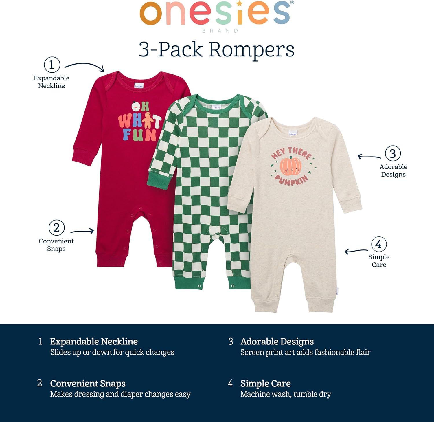 imageOnesies Brand unisexbaby 3pack Cotton RomperWhat Fun Pumpkin