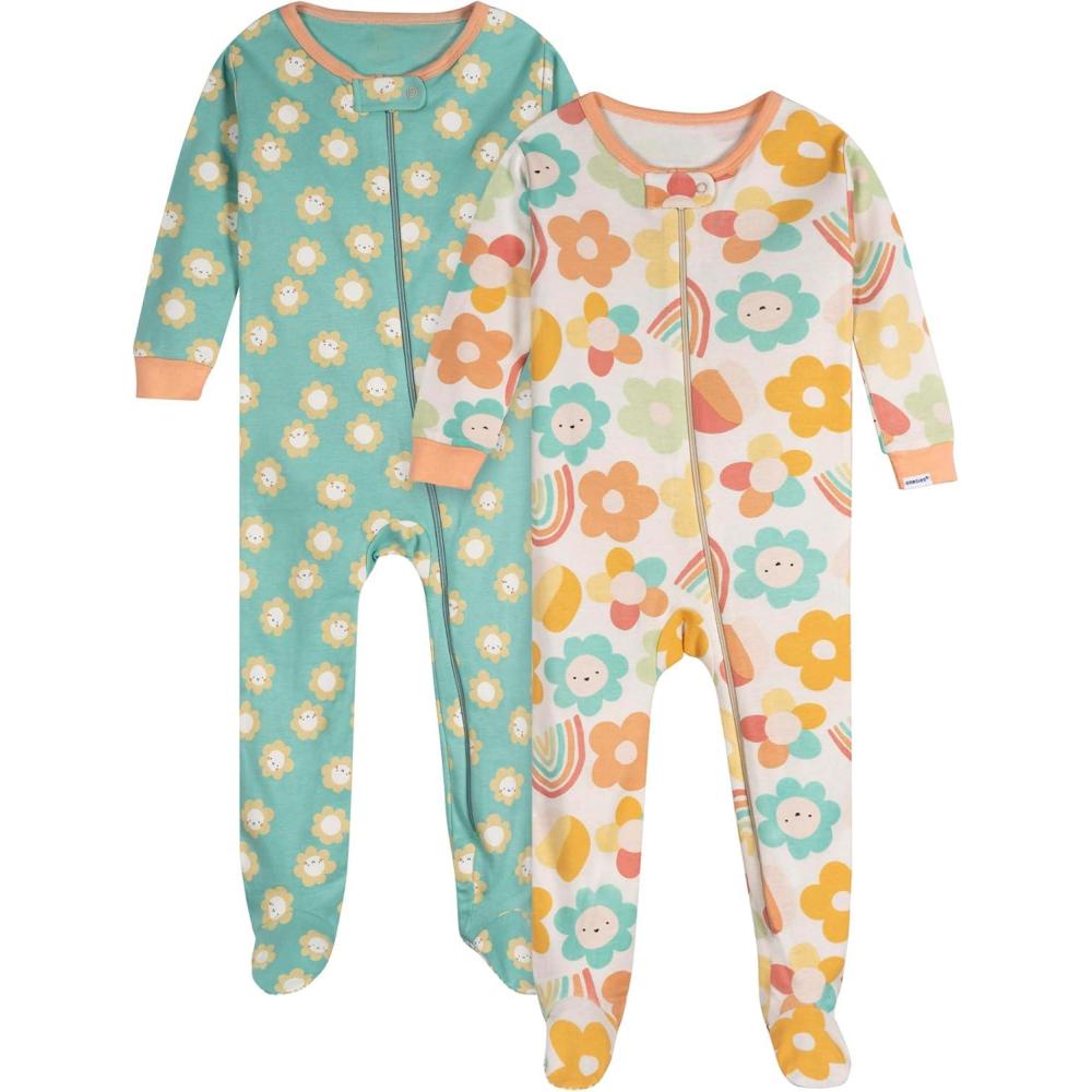imageOnesies Brand Baby Girls 2Pack Footed PajamasSunny Day