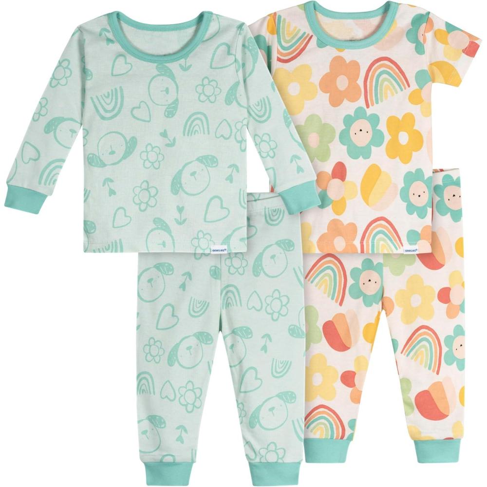 imageOnesies Brand Baby Girls Snug Fit 4piece Pajama SetFlowers